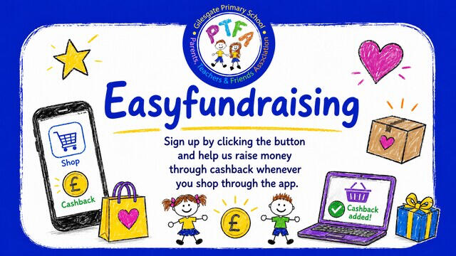 Easy Fundraising for Gilesgate Primary PTFA An image that describes how users can sign up to the Easy Fundraising platform to help raise money for the PTFA through cash back offers via the app.